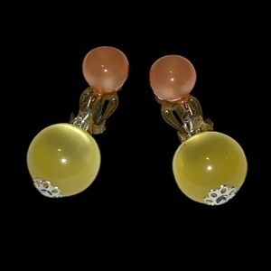 Vintage 1930s lemon yellow drop  & pink candy floss earrings